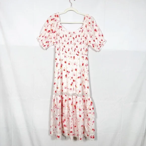 LoveShackFancy X Target Cosette Floral Midi Dress Smocked Cottagecore Lace Pink - Picture 4 of 14